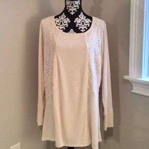 NWT Plus Size Waffle Knit Lace Thermal